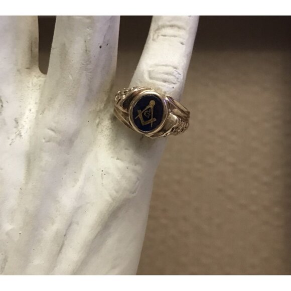 Vintage 14k Yellow Gold Blue Stone Masonic Ring Mason  Vintage  7 Grams Size 9 - Picture 12 of 12